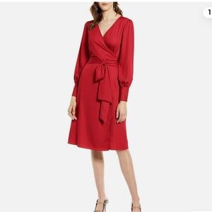 Halogen Red Long Sleeve Wrap Dress size S